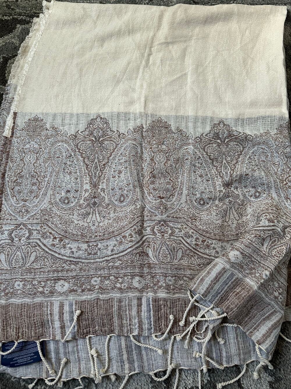 Ralph Lauren Marylebone Randle Cream Throw Blanket linen cotton cream paisley